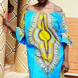 African print off shoulder dress